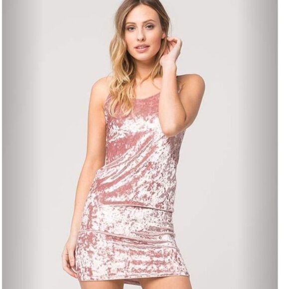 Polly&esther Light Pink Crushed Velvet Slip Dress - Picture 2 of 7